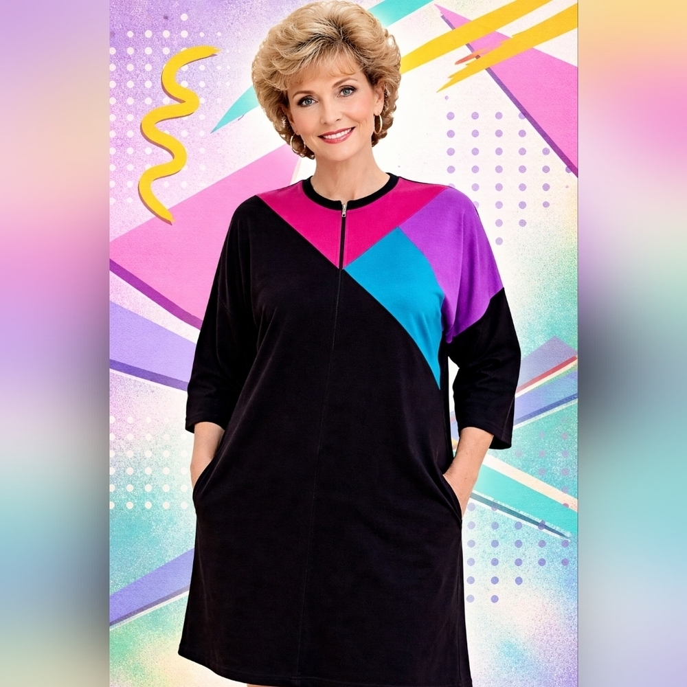 Vanity Fair Womens Size M Vintage 80s MOD Lounge Plush Lounge House Dress Retro